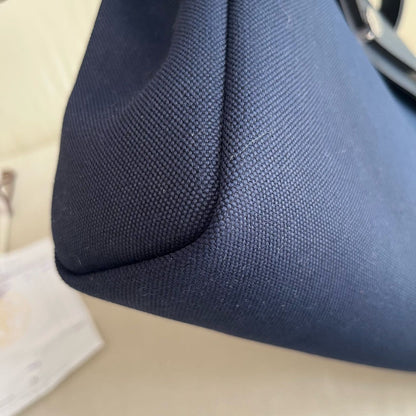 Pre-owned Certified Hermes Herbag Messenger 39 Dark Blue Canvas with Calfskin Silver hw, 2023 (B), w/ dust bag, lock&key