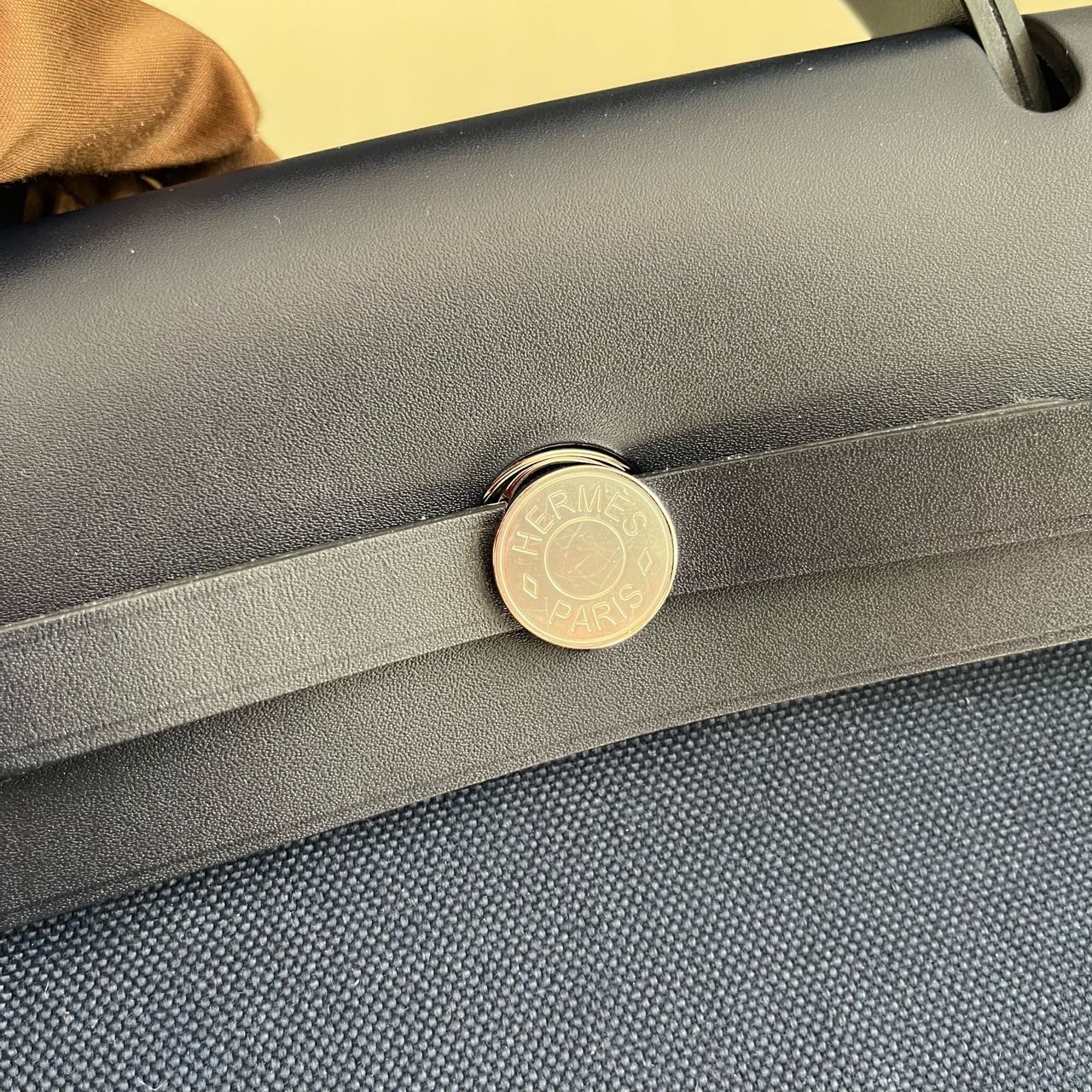 Pre-owned Certified Hermes Herbag Messenger 39 Dark Blue Canvas with Calfskin Silver hw, 2023 (B), w/ dust bag, lock&key