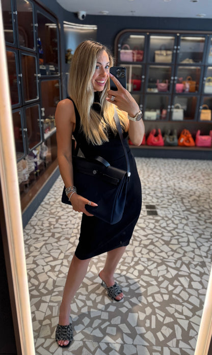 Pre-owned Certified Hermes Herbag Messenger 39 Dark Blue Canvas with Calfskin Silver hw, 2023 (B), w/ dust bag, lock&key