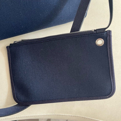 Pre-owned Certified Hermes Herbag Messenger 39 Dark Blue Canvas with Calfskin Silver hw, 2023 (B), w/ dust bag, lock&key