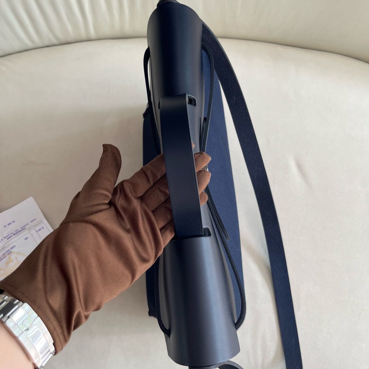 Pre-owned Certified Hermes Herbag Messenger 39 Dark Blue Canvas with Calfskin Silver hw, 2023 (B), w/ dust bag, lock&key