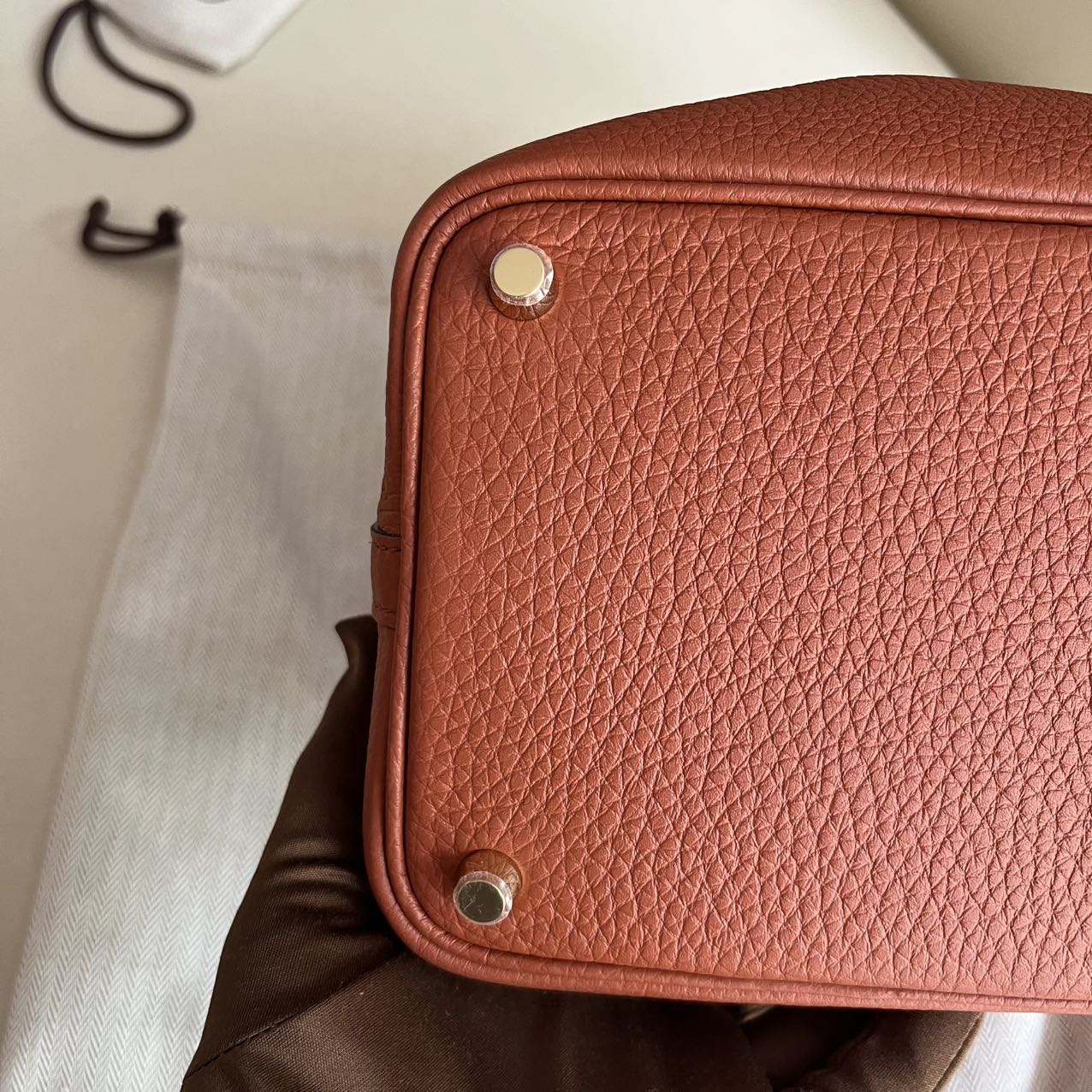 Pre-owned Certified Hermes Picotin 18 Cuivre 6C Clemence Leather Golden Hw, Not Used with tag, 2021 (Z), w/ Full Set - Hermes Box, dust bag, Lock&key