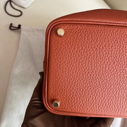 Pre-owned Certified Hermes Picotin 18 Cuivre 6C Clemence Leather Golden Hw, Not Used with tag, 2021 (Z), w/ Full Set - Hermes Box, dust bag, Lock&key