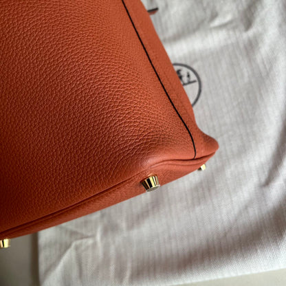 Pre-owned Certified Hermes Picotin 18 Cuivre 6C Clemence Leather Golden Hw, Not Used with tag, 2021 (Z), w/ Full Set - Hermes Box, dust bag, Lock&key