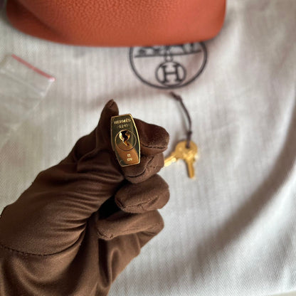 Pre-owned Certified Hermes Picotin 18 Cuivre 6C Clemence Leather Golden Hw, Not Used with tag, 2021 (Z), w/ Full Set - Hermes Box, dust bag, Lock&key