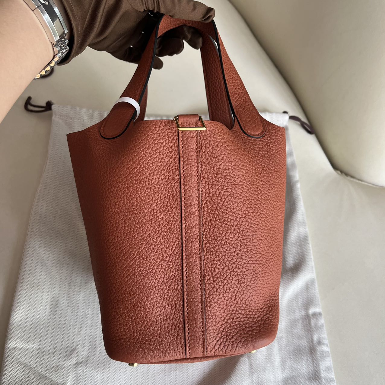 Pre-owned Certified Hermes Picotin 18 Cuivre 6C Clemence Leather Golden Hw, Not Used with tag, 2021 (Z), w/ Full Set - Hermes Box, dust bag, Lock&key