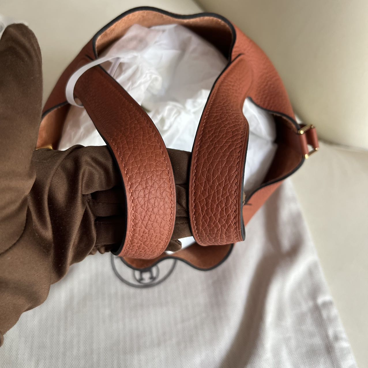 Pre-owned Certified Hermes Picotin 18 Cuivre 6C Clemence Leather Golden Hw, Not Used with tag, 2021 (Z), w/ Full Set - Hermes Box, dust bag, Lock&key