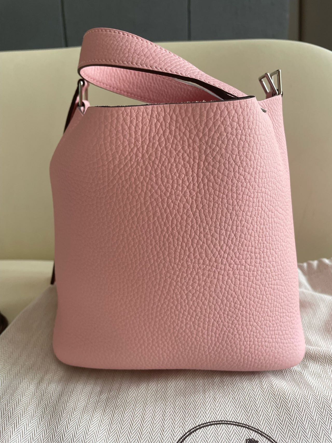 Pre-owned Certified Hermes Picotin 18 Rose Sakura 3Q Clemence Leather Silver Hw, 2024 (W), w/ Full Set - Box, dust bag, lock & key