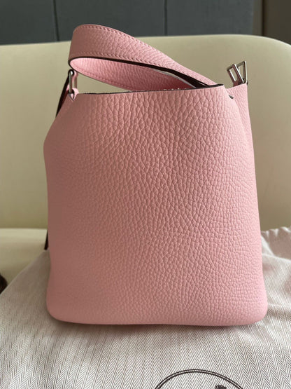 Pre-owned Certified Hermes Picotin 18 Rose Sakura 3Q Clemence Leather Silver Hw, 2024 (W), w/ Full Set - Box, dust bag, lock & key