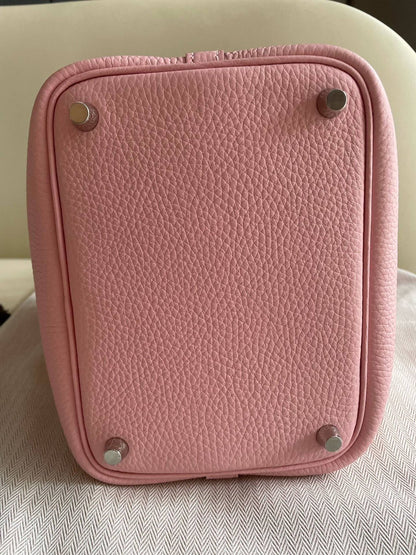 Pre-owned Certified Hermes Picotin 18 Rose Sakura 3Q Clemence Leather Silver Hw, 2024 (W), w/ Full Set - Box, dust bag, lock & key