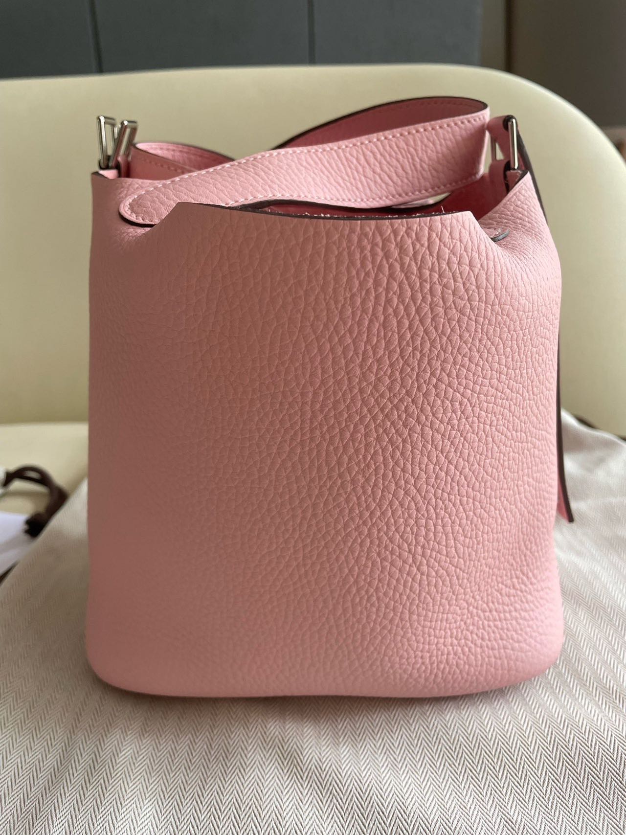 Pre-owned Certified Hermes Picotin 18 Rose Sakura 3Q Clemence Leather Silver Hw, 2024 (W), w/ Full Set - Box, dust bag, lock & key