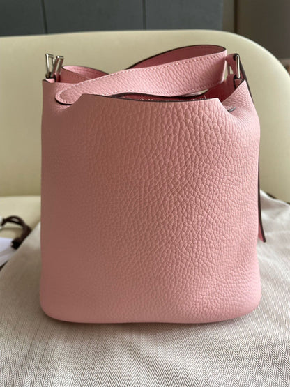 Pre-owned Certified Hermes Picotin 18 Rose Sakura 3Q Clemence Leather Silver Hw, 2024 (W), w/ Full Set - Box, dust bag, lock & key