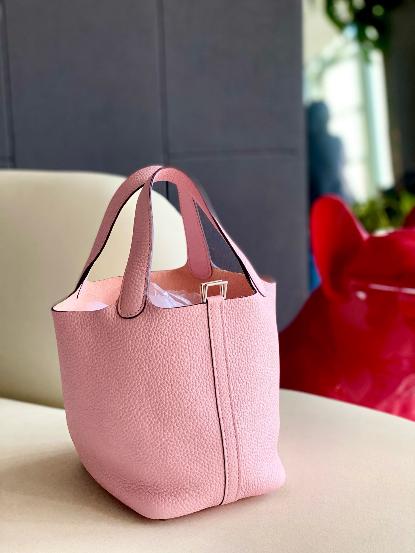 Pre-owned Certified Hermes Picotin 18 Rose Sakura 3Q Clemence Leather Silver Hw, 2024 (W), w/ Full Set - Box, dust bag, lock & key