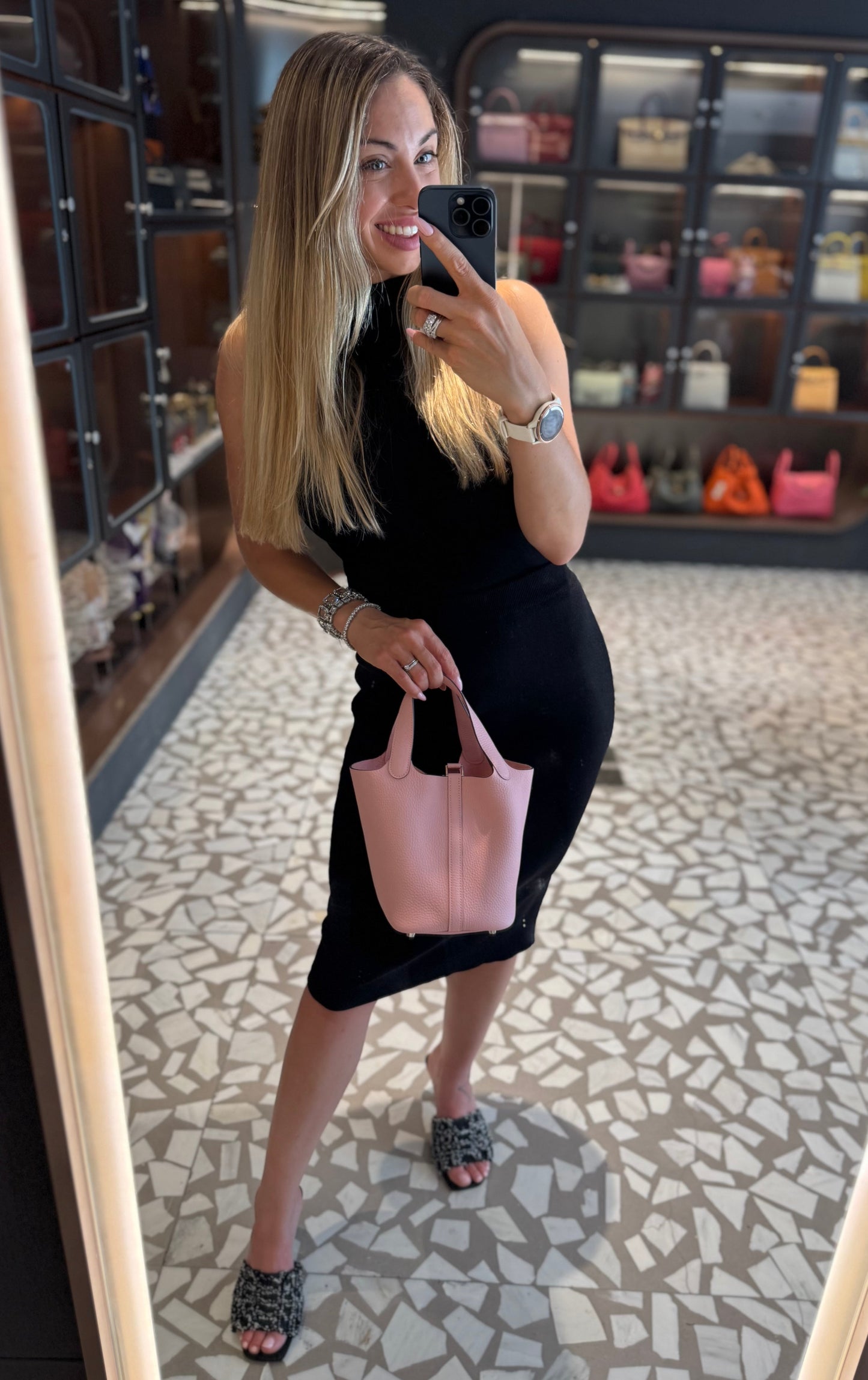 Pre-owned Certified Hermes Picotin 18 Rose Sakura 3Q Clemence Leather Silver Hw, 2024 (W), w/ Full Set - Box, dust bag, lock & key