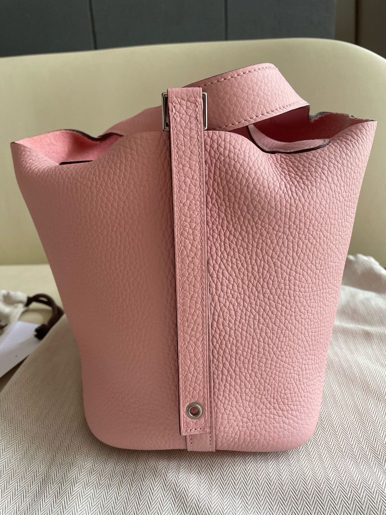 Pre-owned Certified Hermes Picotin 18 Rose Sakura 3Q Clemence Leather Silver Hw, 2024 (W), w/ Full Set - Box, dust bag, lock & key