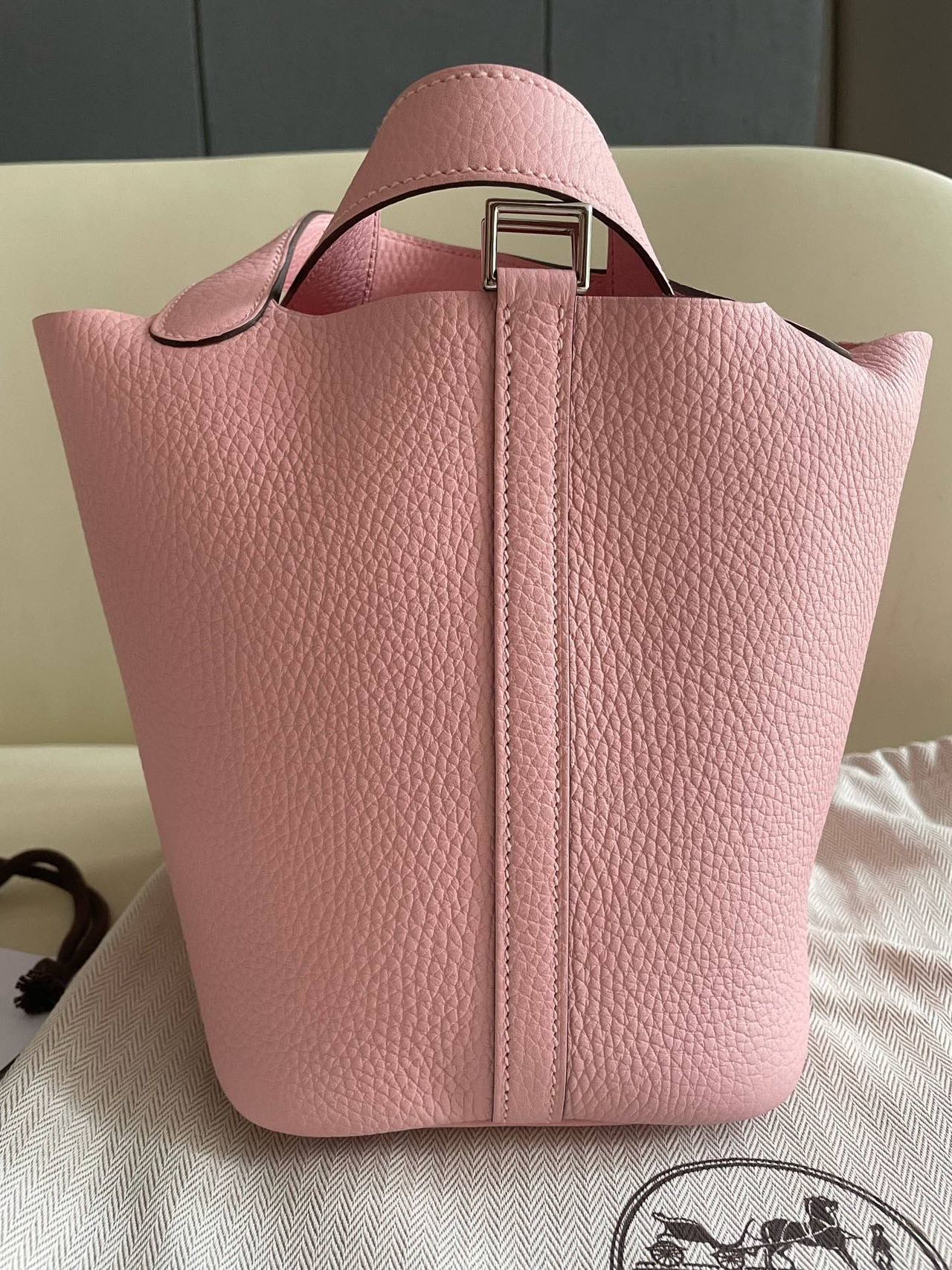 Pre-owned Certified Hermes Picotin 18 Rose Sakura 3Q Clemence Leather Silver Hw, 2024 (W), w/ Full Set - Box, dust bag, lock & key