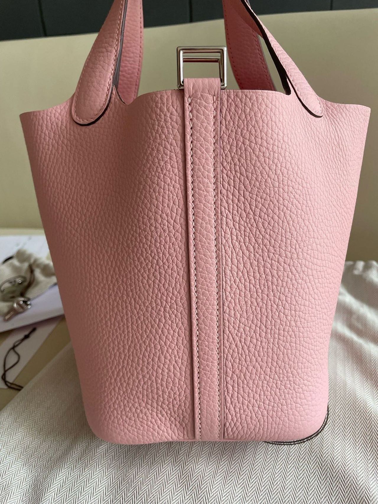 Pre-owned Certified Hermes Picotin 18 Rose Sakura 3Q Clemence Leather Silver Hw, 2024 (W), w/ Full Set - Box, dust bag, lock & key