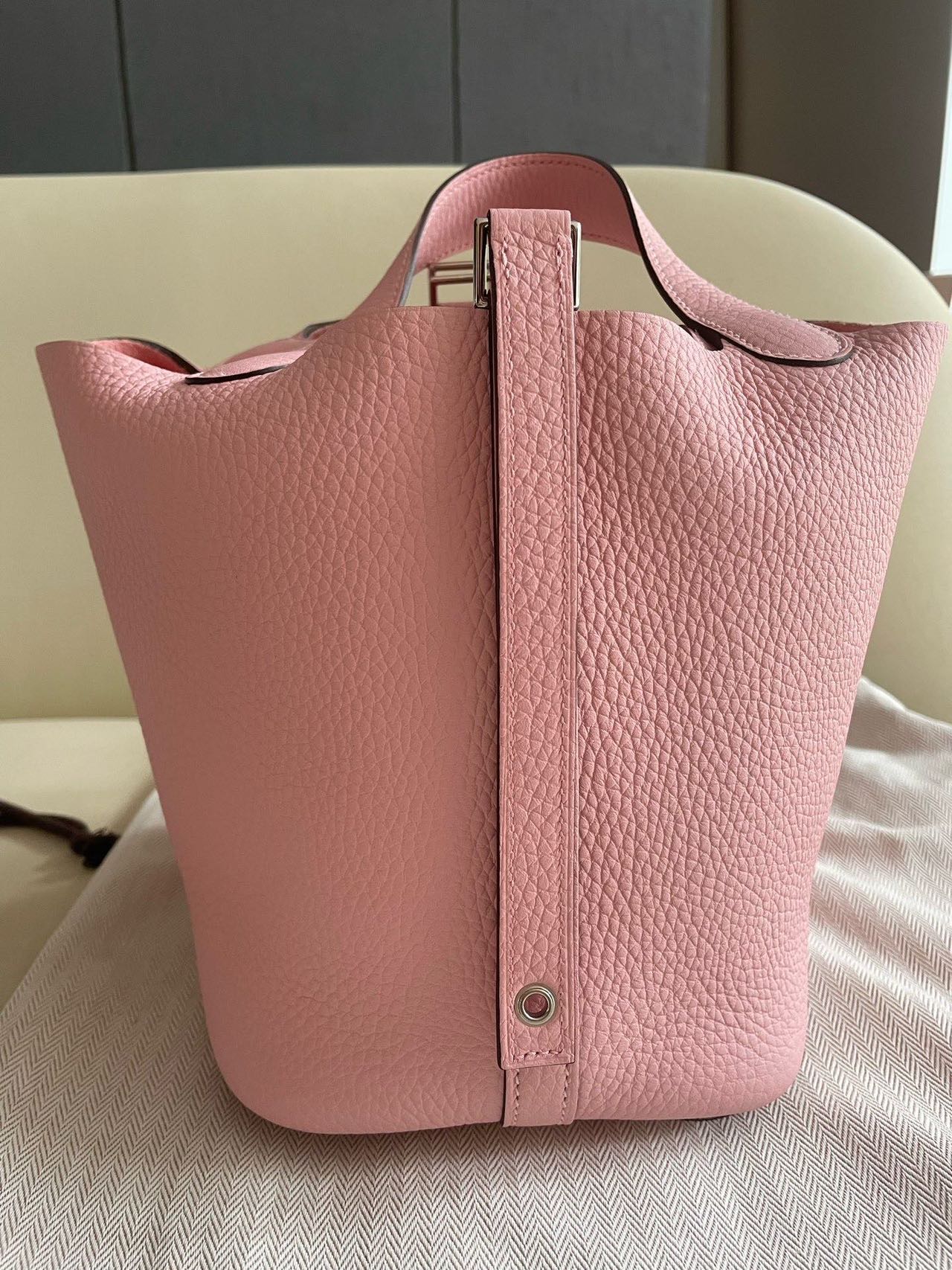 Pre-owned Certified Hermes Picotin 18 Rose Sakura 3Q Clemence Leather Silver Hw, 2024 (W), w/ Full Set - Box, dust bag, lock & key