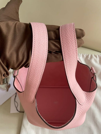 Pre-owned Certified Hermes Picotin 18 Rose Sakura 3Q Clemence Leather Silver Hw, 2024 (W), w/ Full Set - Box, dust bag, lock & key