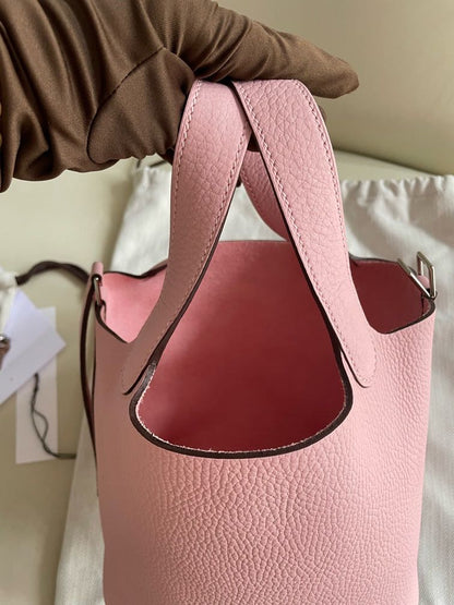 Pre-owned Certified Hermes Picotin 18 Rose Sakura 3Q Clemence Leather Silver Hw, 2024 (W), w/ Full Set - Box, dust bag, lock & key