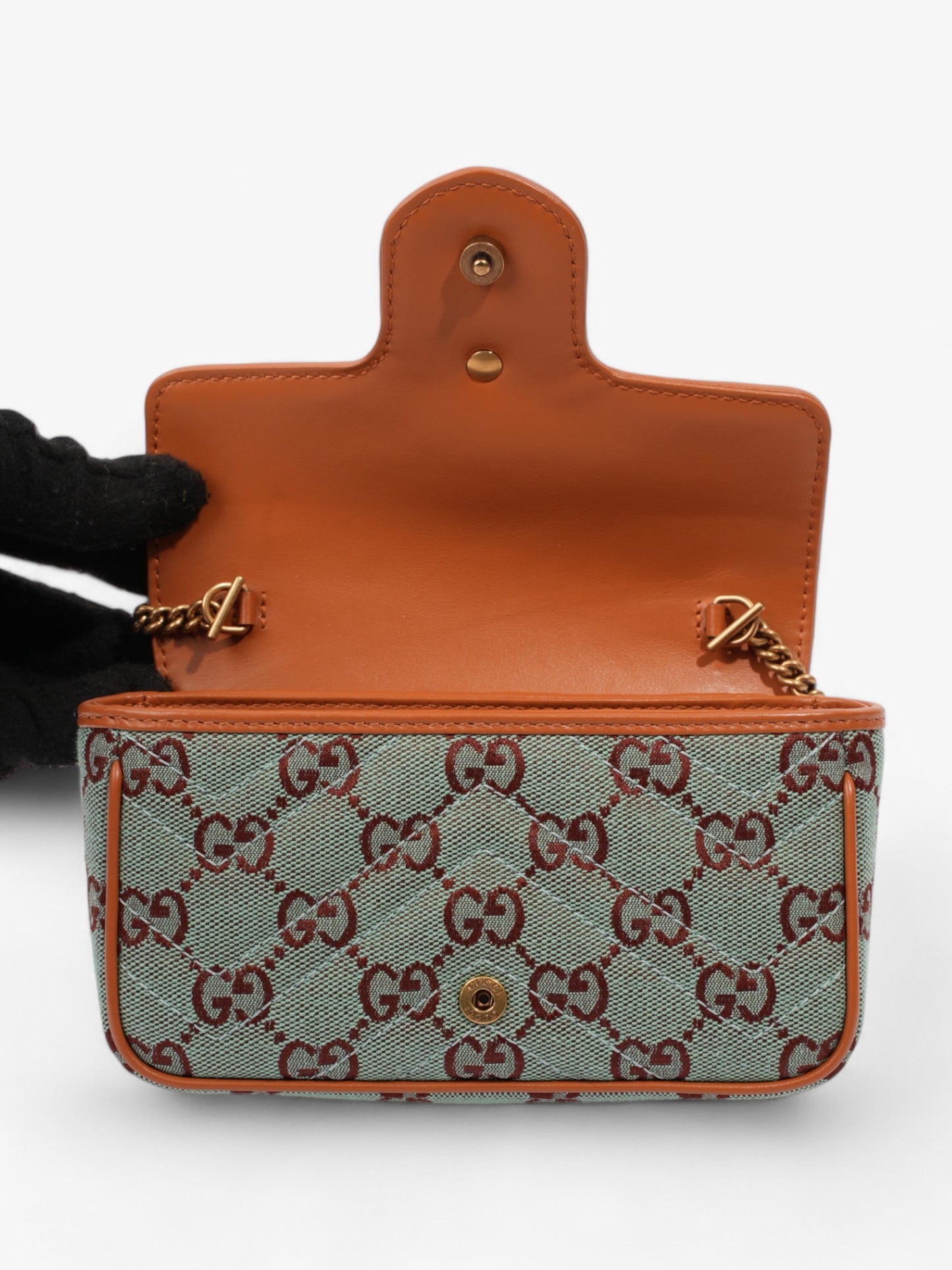 Gucci GG Shoulder Bag Pale Blue / Brown Canvas Super Mini