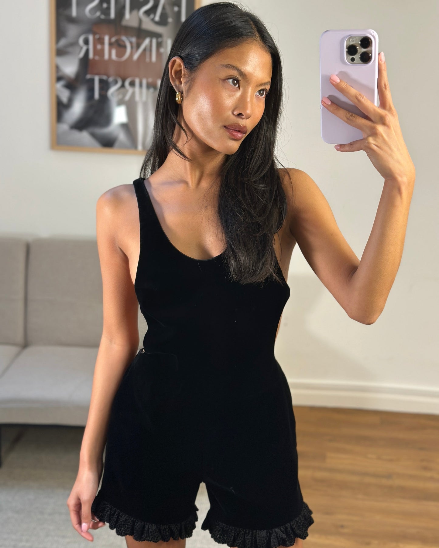 Saint Laurent Black Velvet Mini Sleeveless Playsuit with Crystal Heart and YSL Zip Detail Size FR 36 (UK 8)