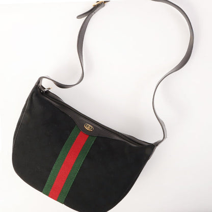 Gucci Gg Pattern Logo Plate Web Detailed Shoulder Bag Black