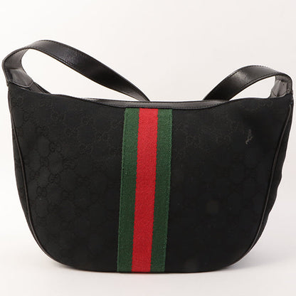 Gucci Gg Pattern Logo Plate Web Detailed Shoulder Bag Black