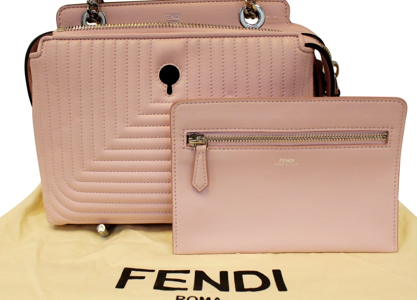 FENDI DOTCOM Click Quilted Lambskin Pink Leather Chain Shoulder Bag