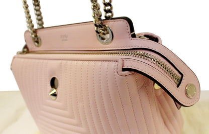 FENDI DOTCOM Click Quilted Lambskin Pink Leather Chain Shoulder Bag