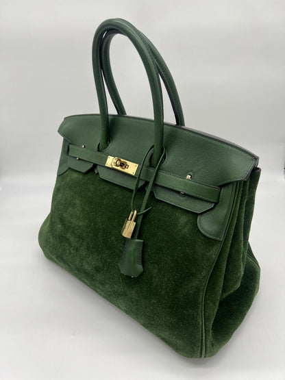 Hermes Birkin 35 Suede / Togo Green Gold Hardware