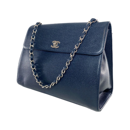 Chanel Flap Caviar Leather Navy Tote Bag