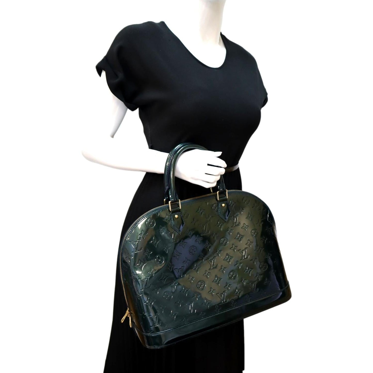LOUIS VUITTON Alma GM Monogram Vernis Leather Satchel Bag Green