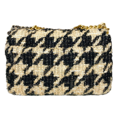 Chanel 19 Black Beige Houndstooth Tweed Flap Bag
