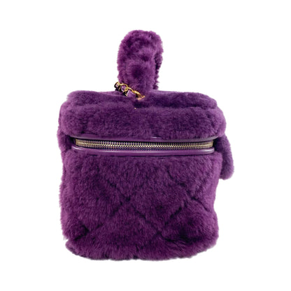 Chanel Small Quilted Purple Shearling Top Handle Vanity Bag