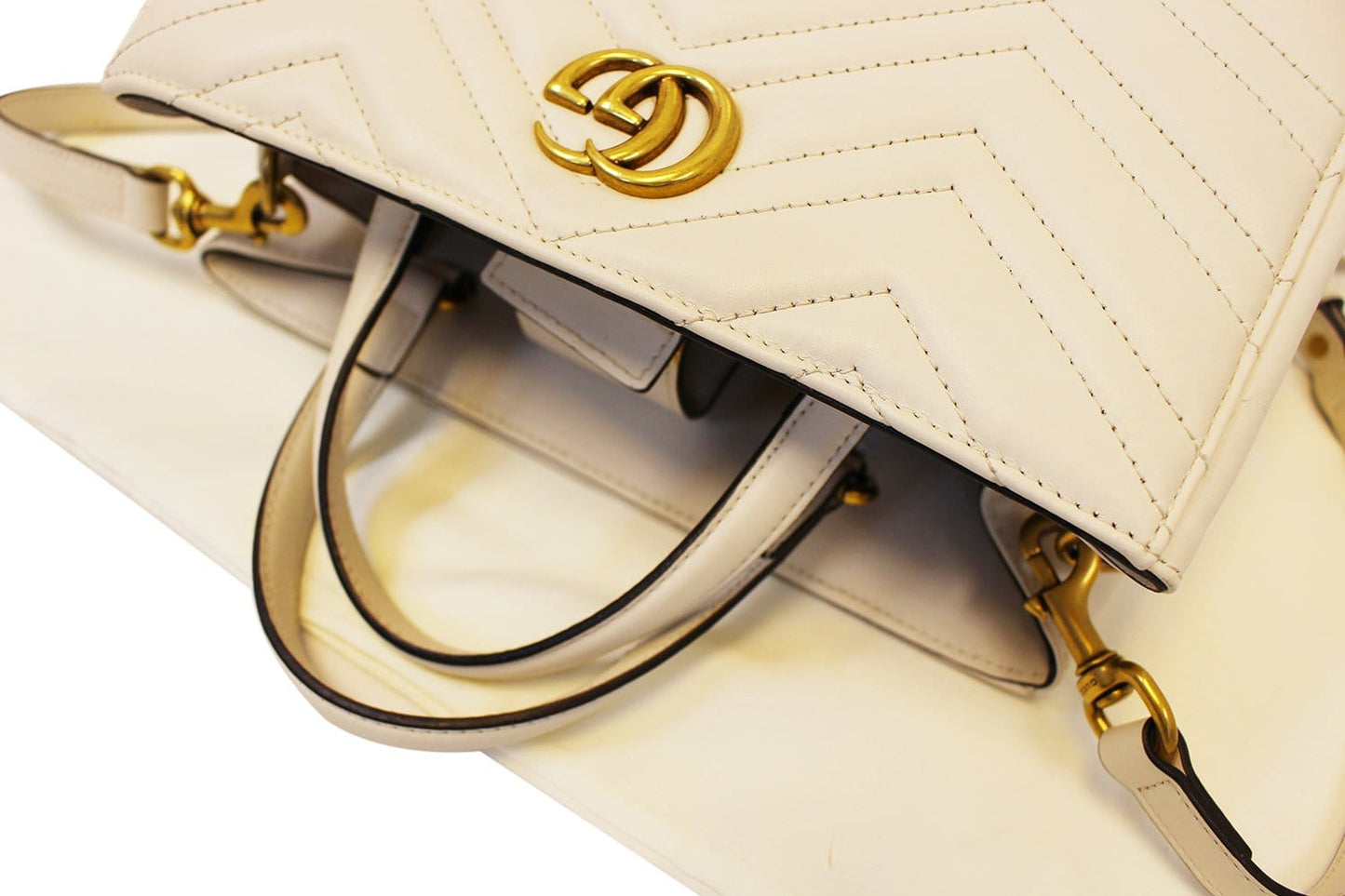 GUCCI GG Marmont small Matelassé Top Handle White Tote Bag 448054