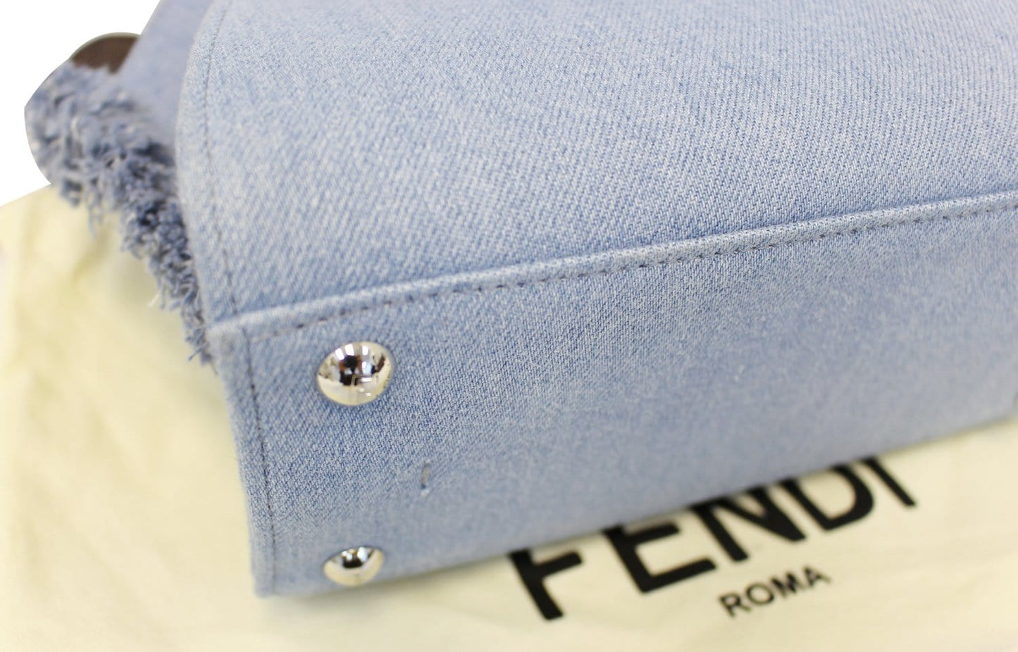 FENDI 3 Jour Mini Fringed Denim Studs Tote Crossbody Bag