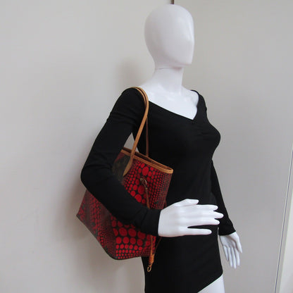 LOUIS VUITTON Limited Edition Rouge Yayoi Kusama Monogram Waves Neverfull MM Bag