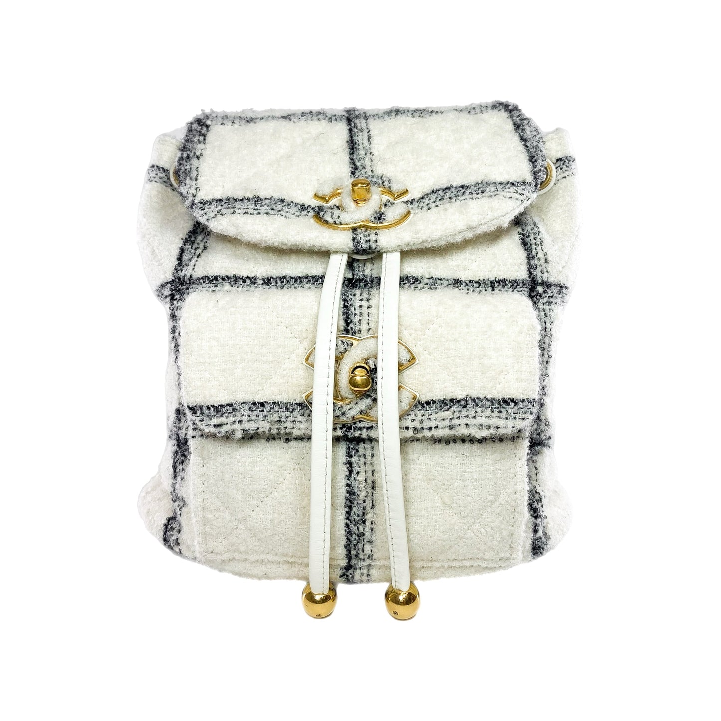Chanel Ecru Black Tweed Wool Elegant Backpack