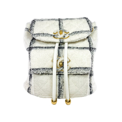 Chanel Ecru Black Tweed Wool Elegant Backpack