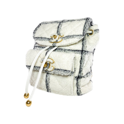 Chanel Ecru Black Tweed Wool Elegant Backpack