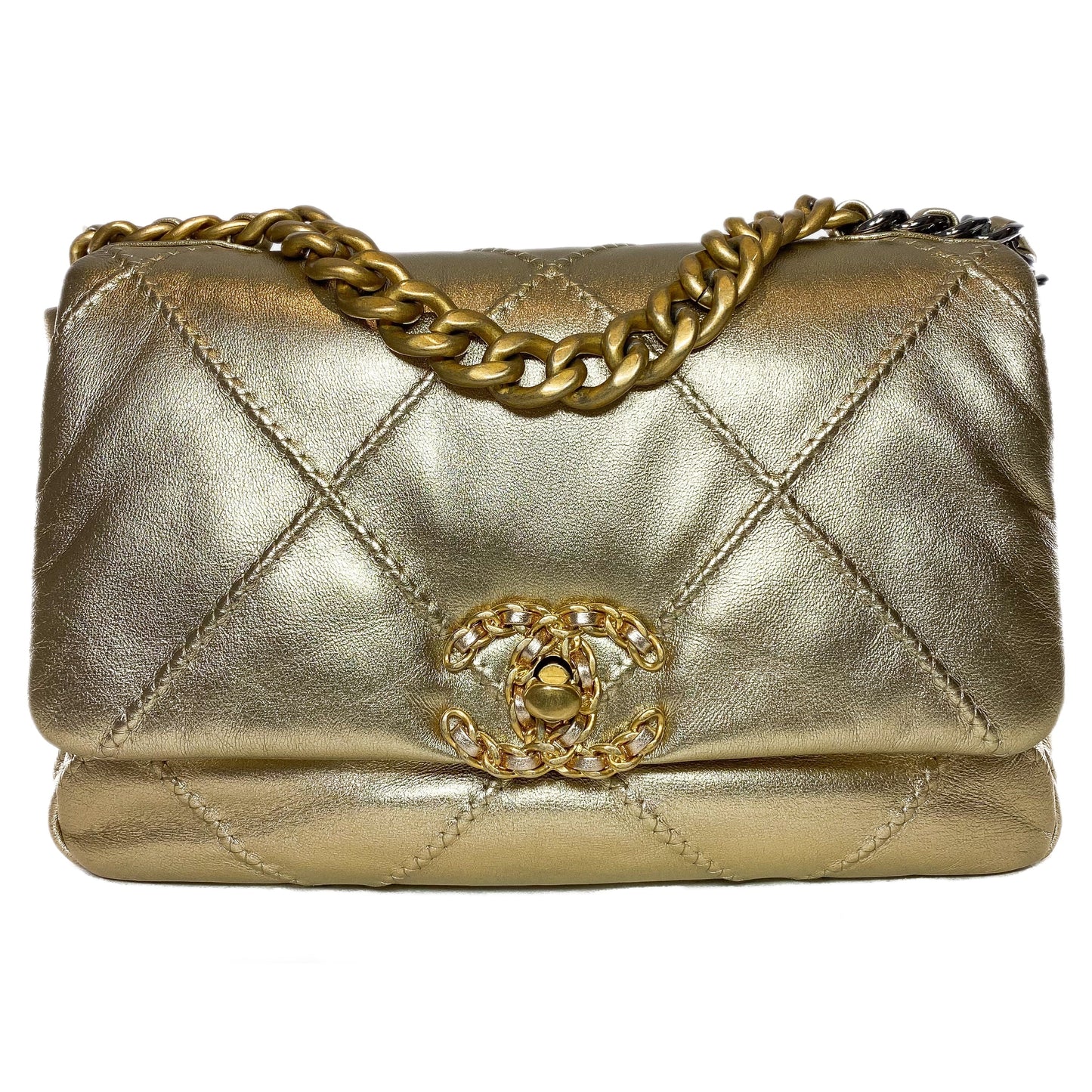 Chanel 19 Small Gold Quilted Flap Bag