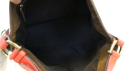 FENDI Tobacco and Red Leather Pequin Stripe Canvas Hobo Bag