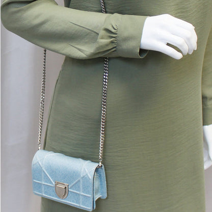 CHRISTIAN DIOR Aqua Blue Leather Mini Diorama Crossbody Bag