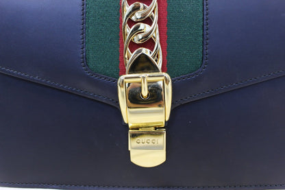 GUCCI Black Calfskin Leather Small Sylvie Shoulder Bag