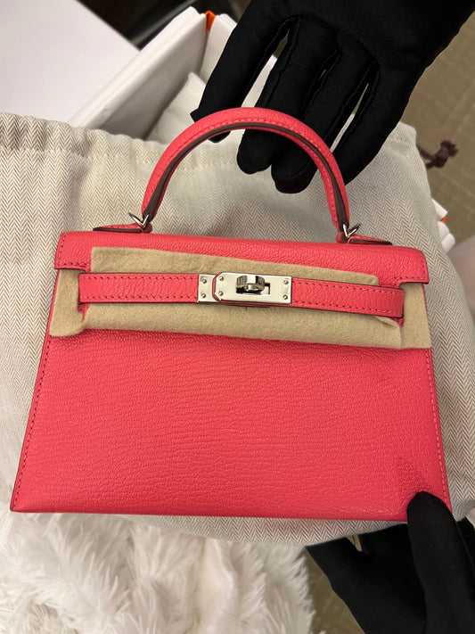 Hermes Kelly 20 Sellier Rose Lipstick Chevre Palladium Hardware