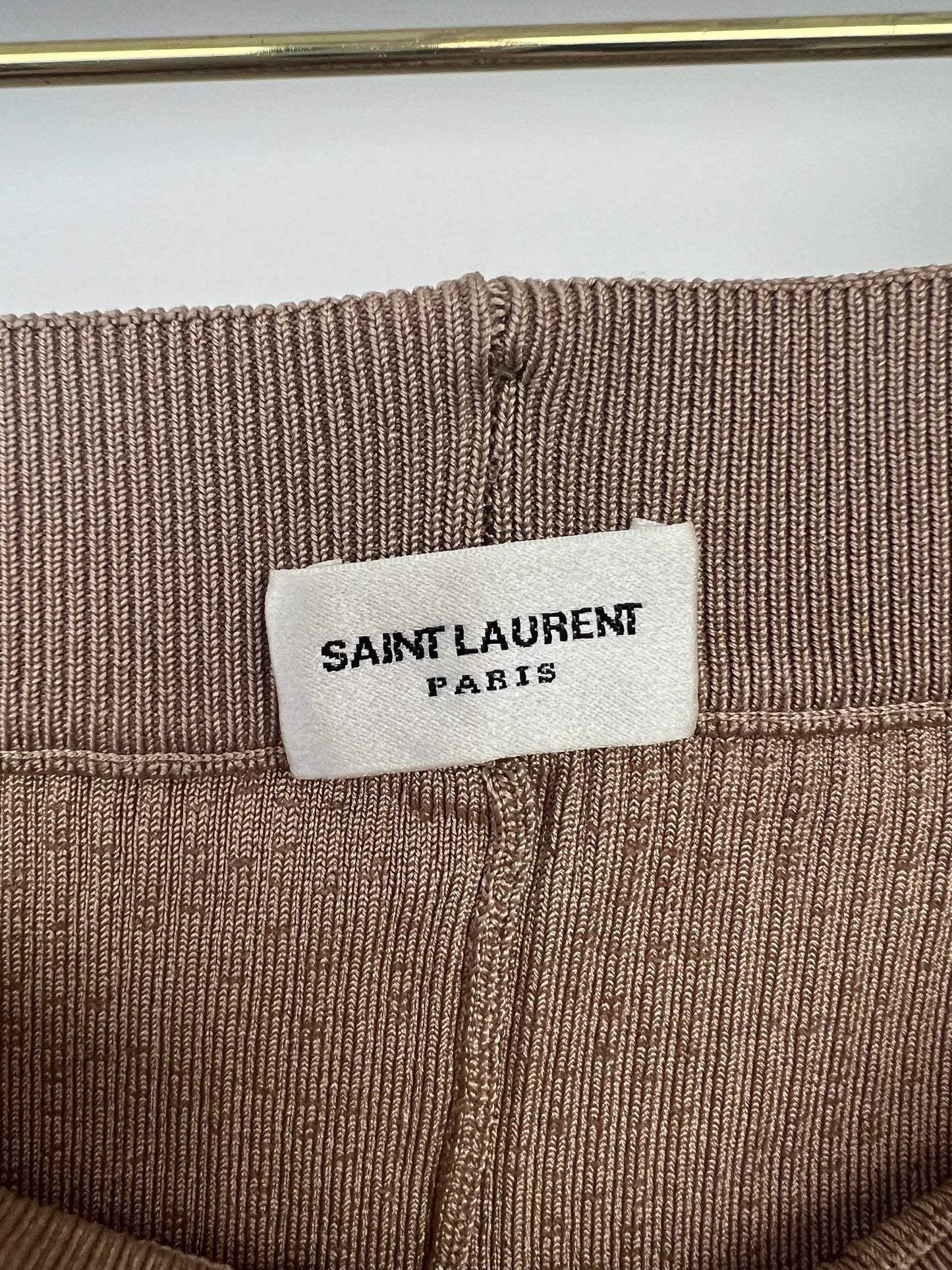 Saint Laurent Camel Ribbed Knit Cycling Shorts Size XS (UK 6)