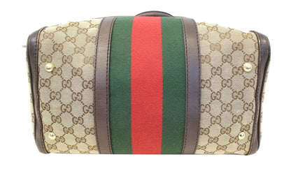 GUCCI Web Original GG Monogram Canvas Boston Beige Bag