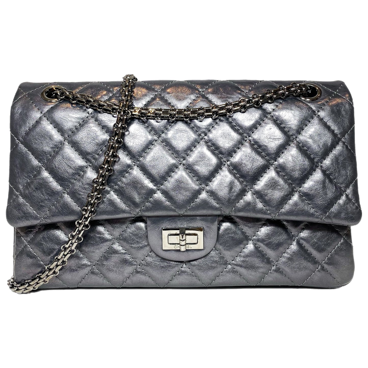 Chanel Flap Leather Gray Shoulder Bag