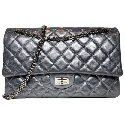 Chanel Flap Leather Gray Shoulder Bag